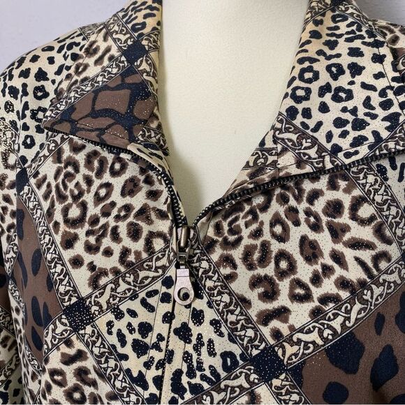 Vintage 80's A.D.S Gold Sparkling Animal Print Bomber Jacket Women's Size Large - Picture 4 of 15